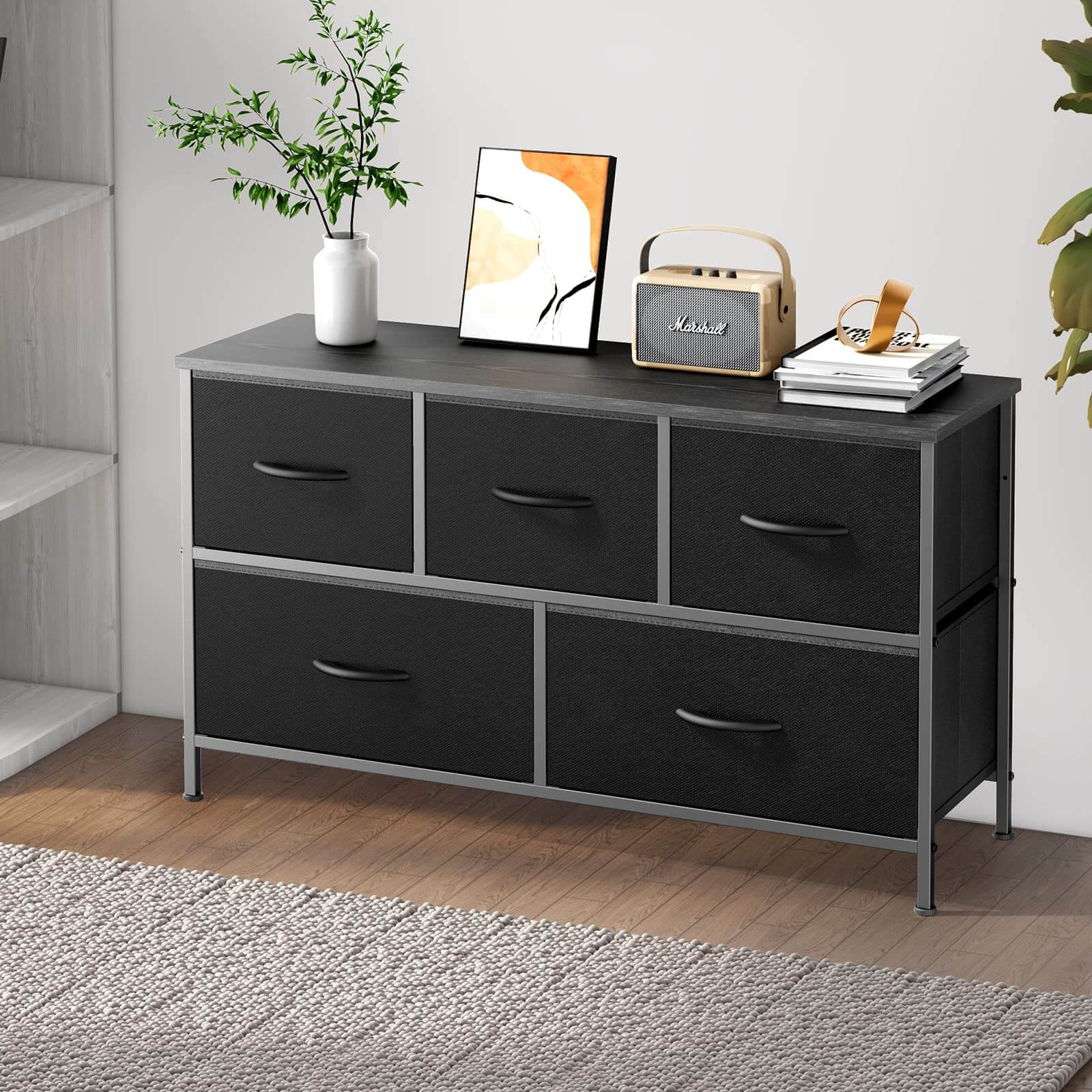 Sweetcrispy Storage Cabinet with Metal Frame for Bedroom Dresser