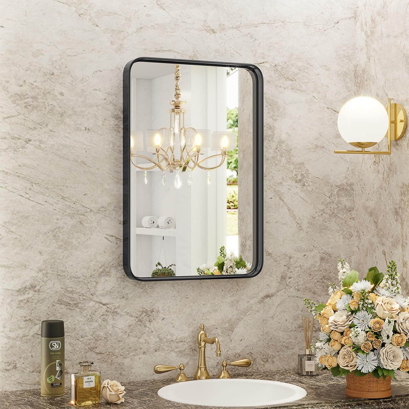 Sweetcrispy 28x20 LED Bathroom Mirror - Dimmable Anti-Fog Mirror With Front & Backlight, Memory Function, Tempered Glass