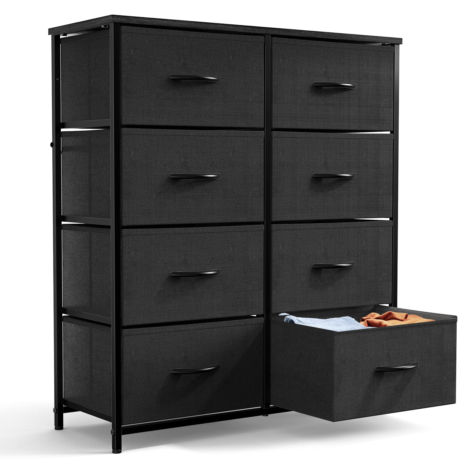 Dresser for Bedroom, 8 Drawer Storage Organizer Tall Wide Dresser for  Bedroom Hallway, Sturdy Steel Frame Wood Top, Black Grey