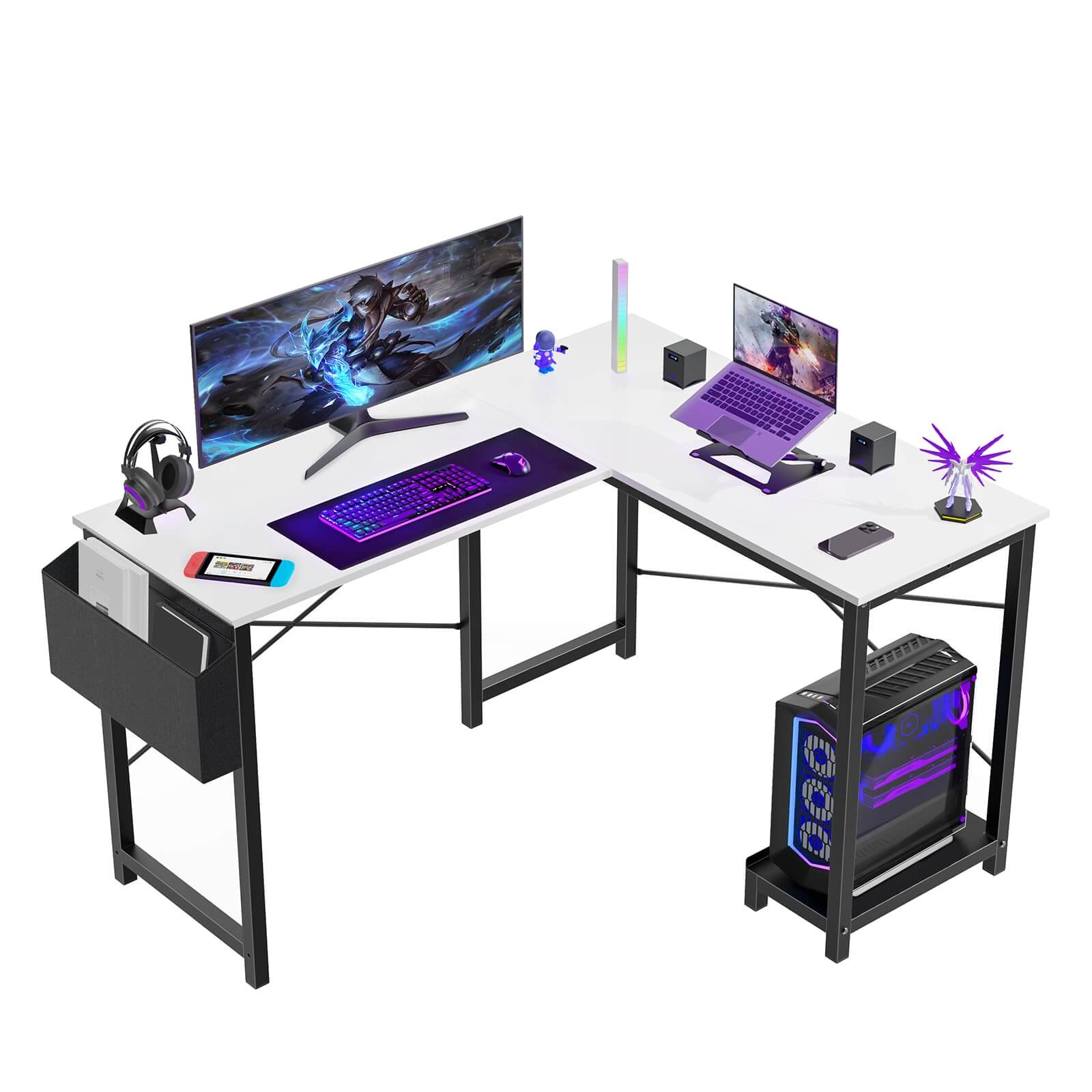 L Shaped Gaming Desk, Corner Desks with CPU Stand Side Bag for Home Of