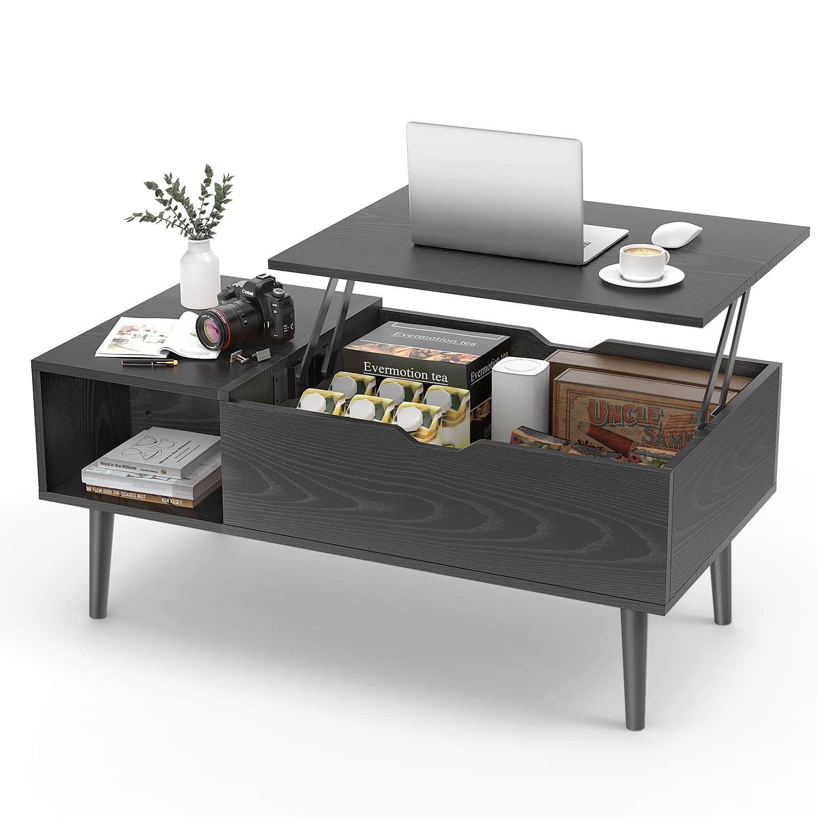 Sweetcrispy Coffee Table Liftable with Storage for Living Room