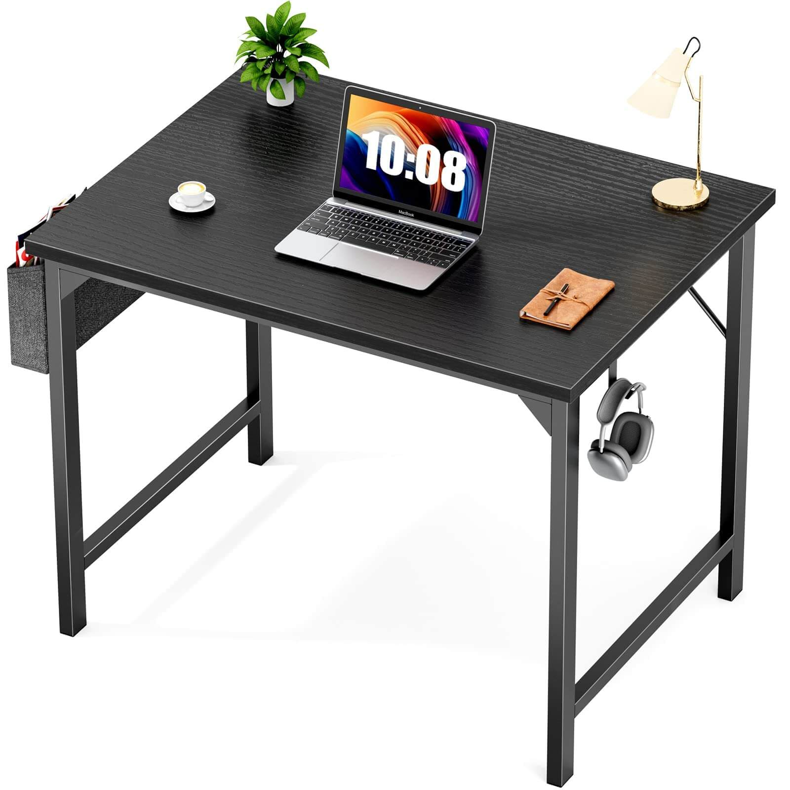 Small Computer Desk Study Table for Small Spaces Home Office 31 Inch Rustic  Student Laptop PC Writing Desks with Storage Bag Headphone Hook,Brown 