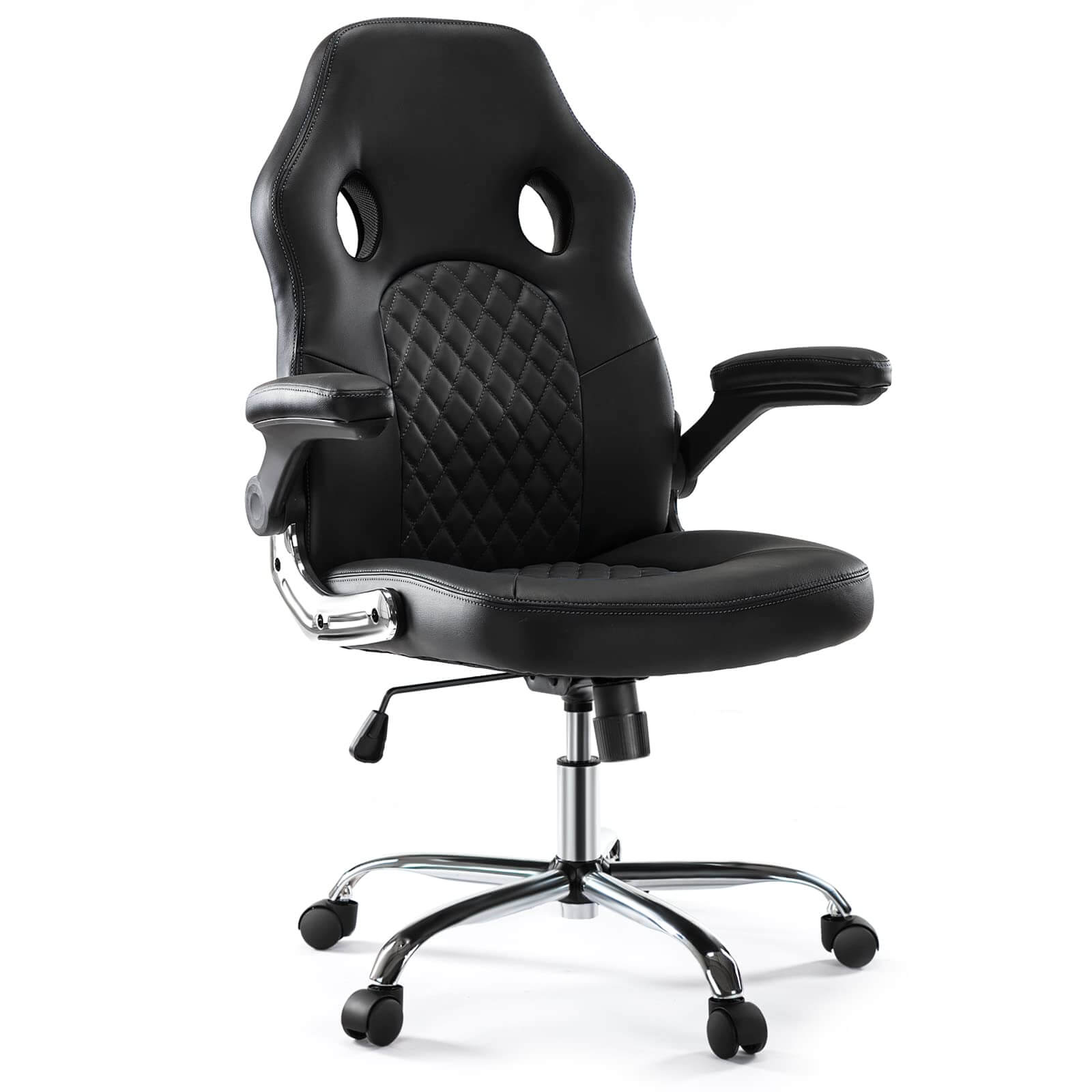 Office Chair,Ergonomic Desk Chair,Mesh Computer Chair with PU Leather  Flip-up Armrest,Home Office Chair with Lumbar Support,Adjustable Executive  Mid