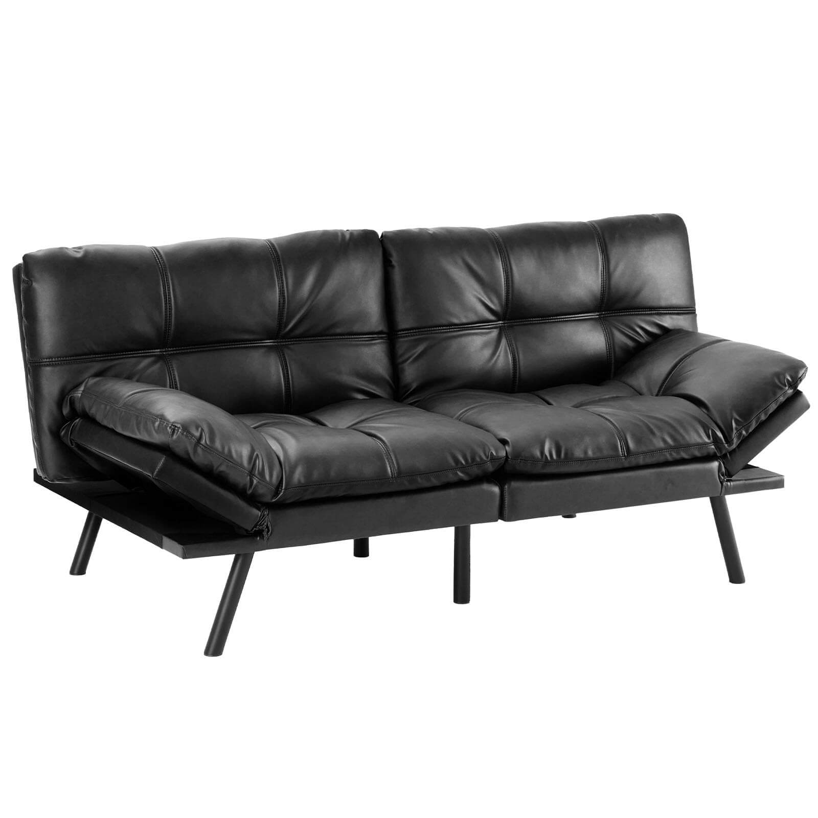 Black leather online futon couch