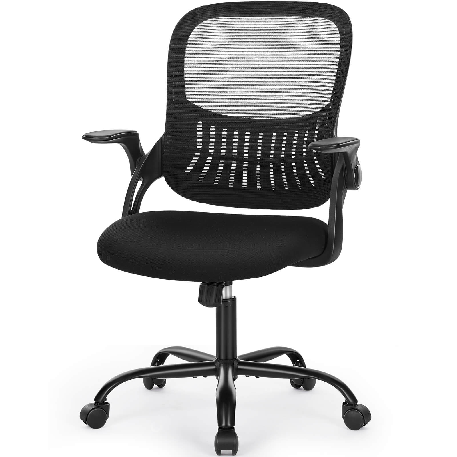Office Computer Desk Chair-Ergonomic Chair with Wheels, Comfortable Lumbar Support, Comfy Flip-up Arms for Home, Office