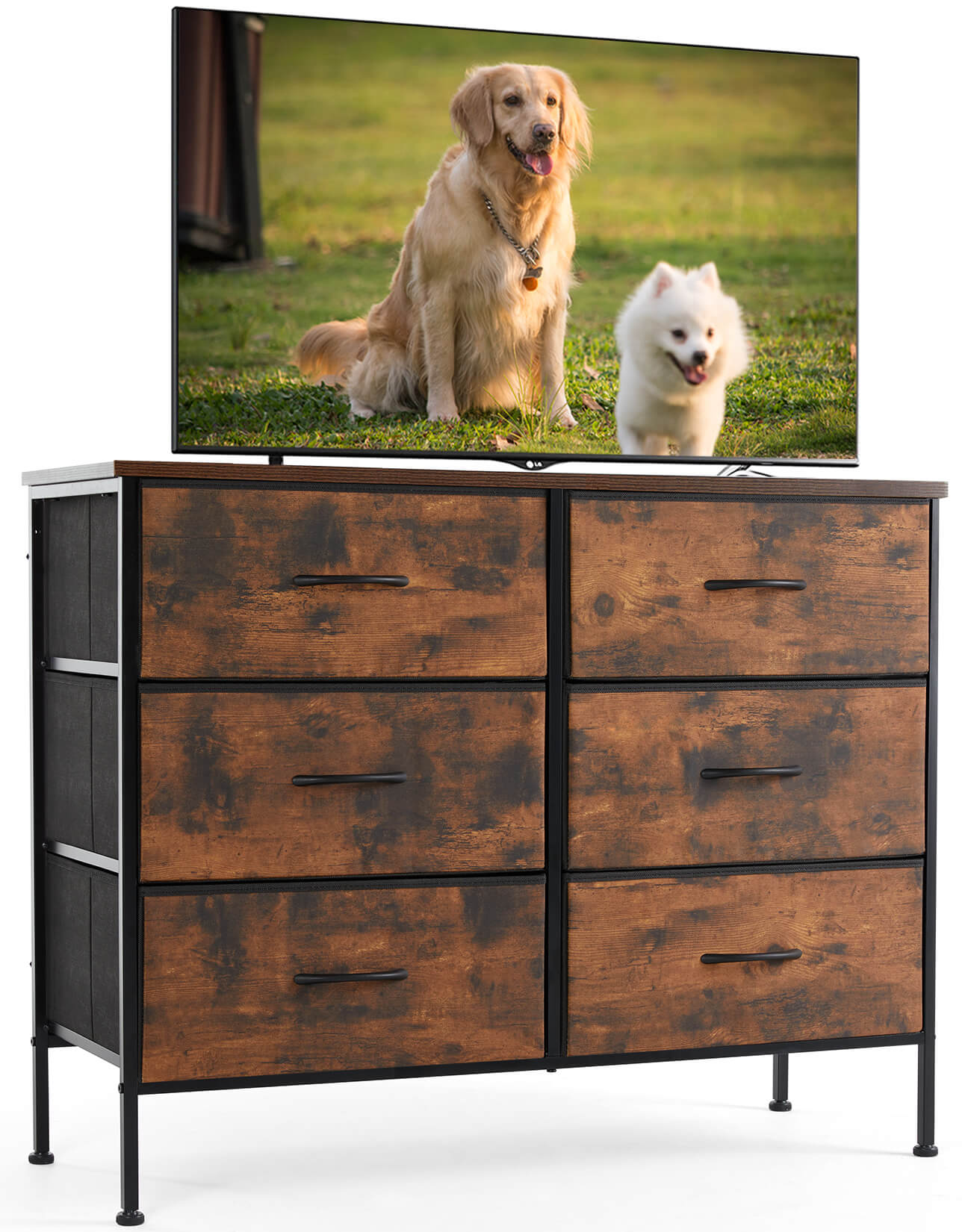 Dresser TV Stand, Console Table with 6 Wide Drawers, Entertainment Center for 55" TV Storage Fabric Dresser Drawer