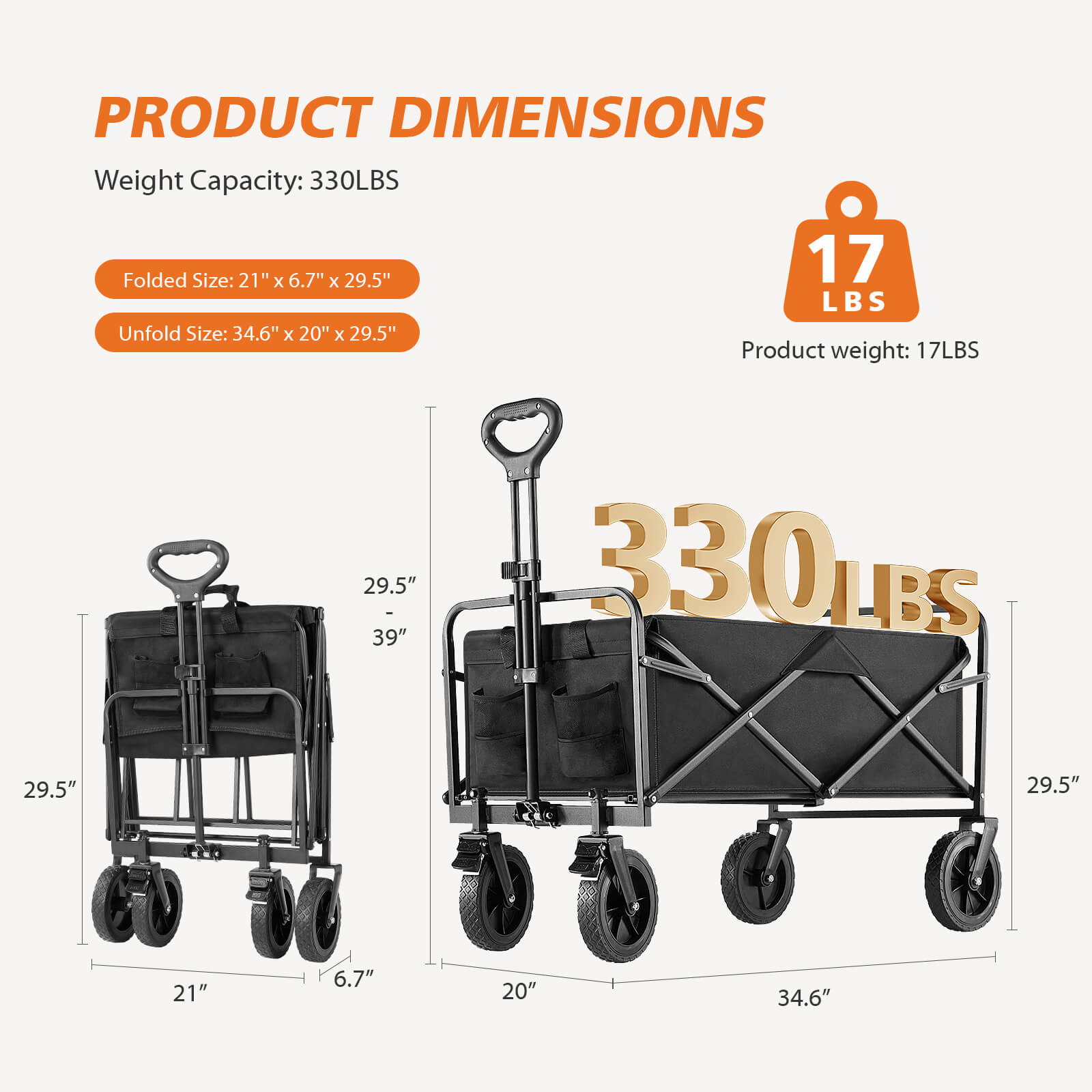 Wagons Carts Foldable with All-Terrain Wheels - foldable, extra large capacity, with drink holder, Suitable for Camping Sports Outdoor Activities