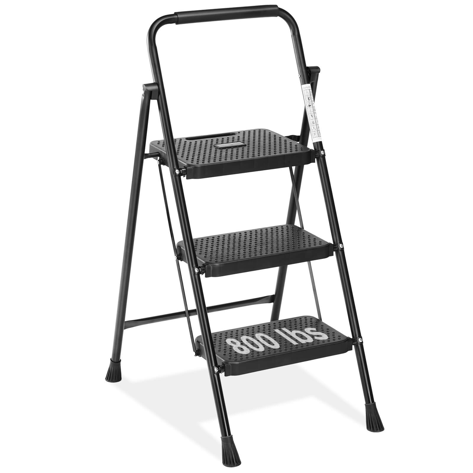 2-step non-slip ladder, 800 lbs Capacity, Foldable, For use in the home and outdoors, picking up and dropping off items