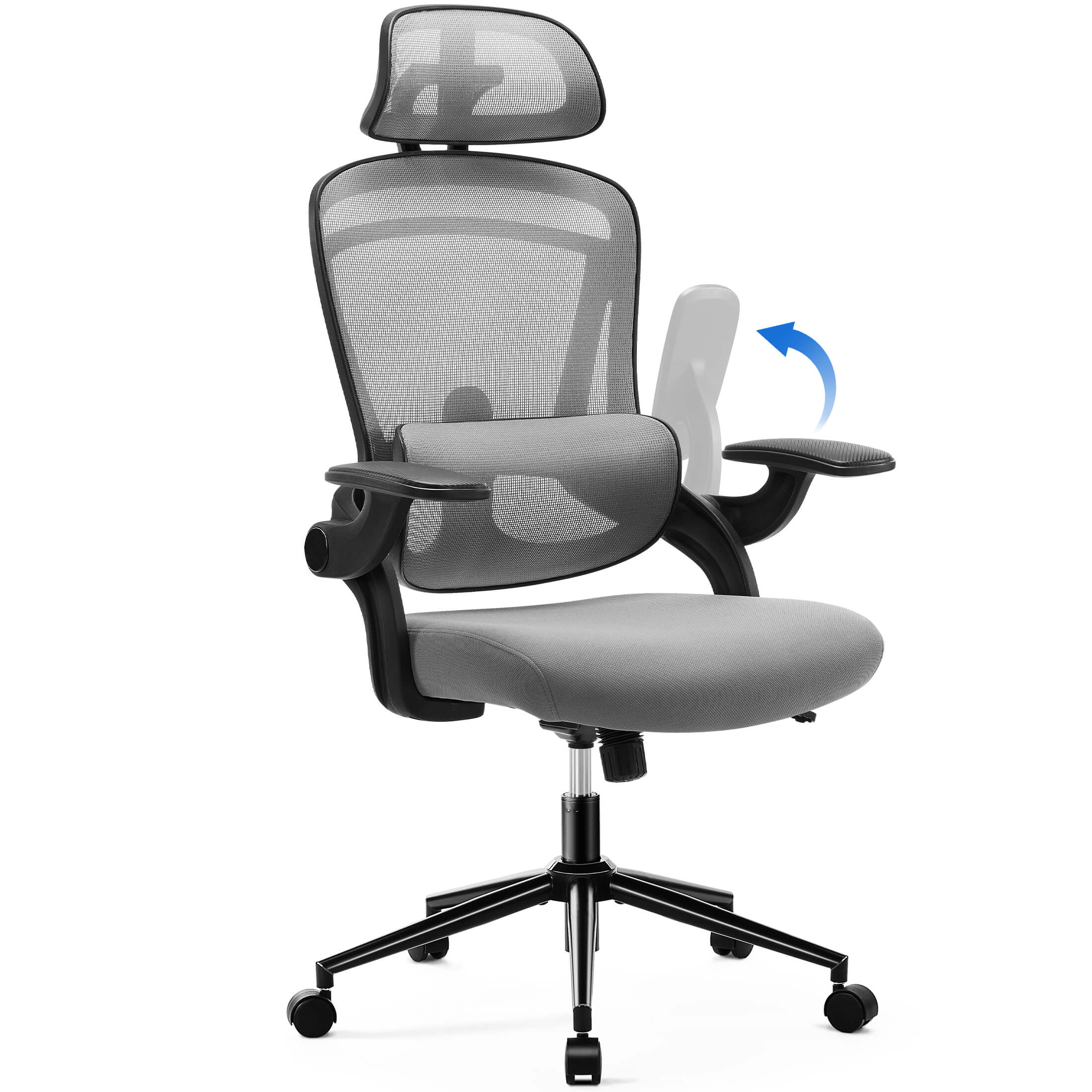Ergonomic office chair-with adjustable lumbar support and headrest, soft flip-up armrests, height and 120° tilt adjustment