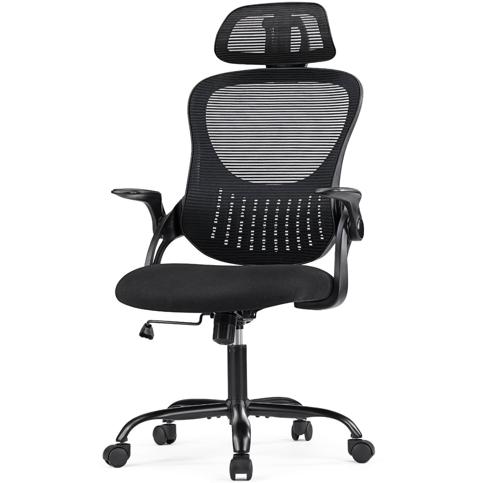 Ergonomic office chair - high back with wheels, adjustable headrest and flip-up armrests for bedroom, study, living room, office