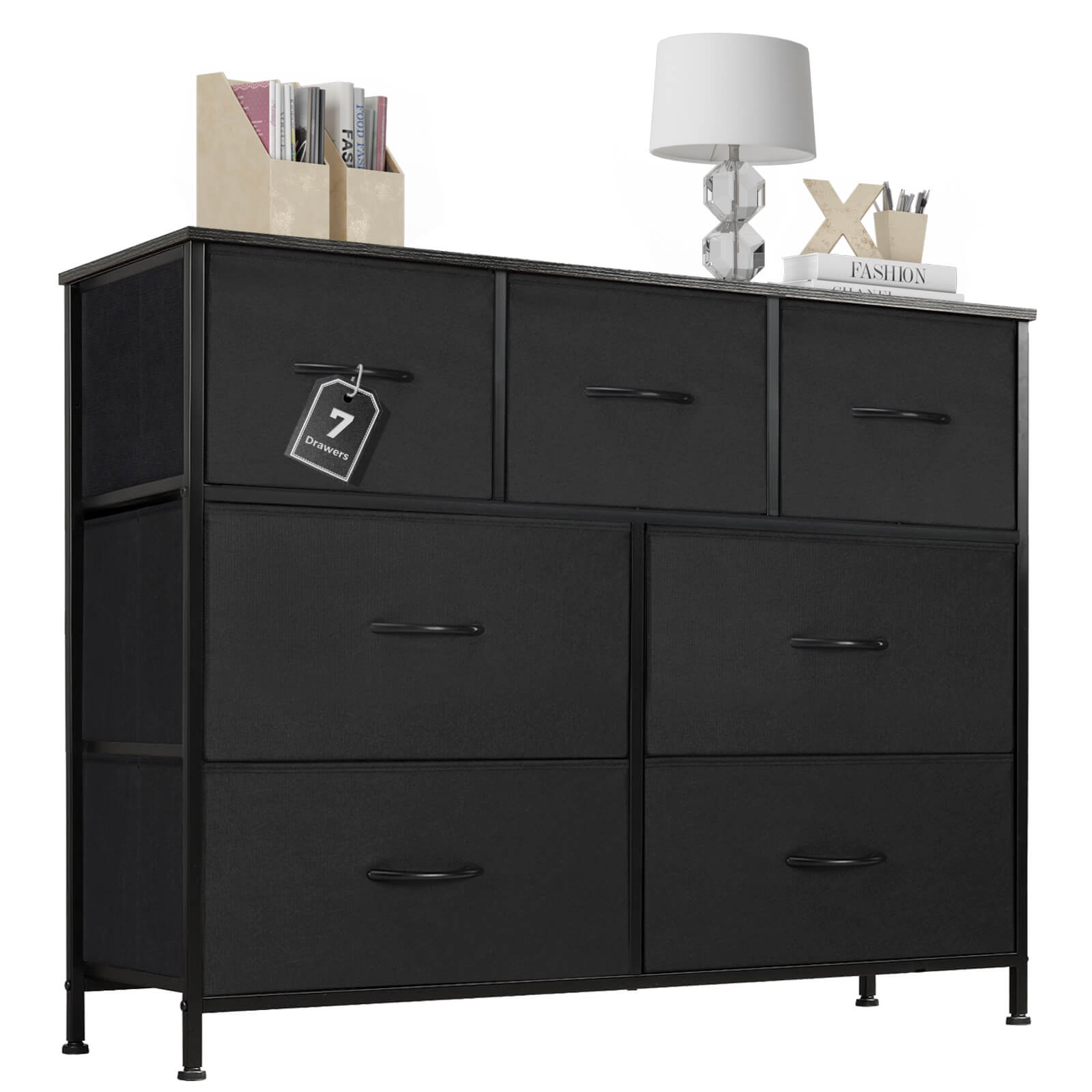 Dresser for Bedroom-with 7 Drawers, Chest Tower TV Stand,  Wooden Top for Living Room,  Bedroom, Closet