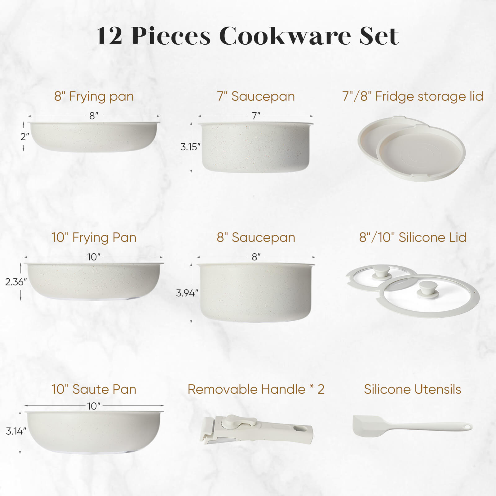 12Pcs Pots and Pans Set-Nonstick Kitchen Cookware, with Detachable Handle, Induction Cookware, Dishwasher Oven Safe