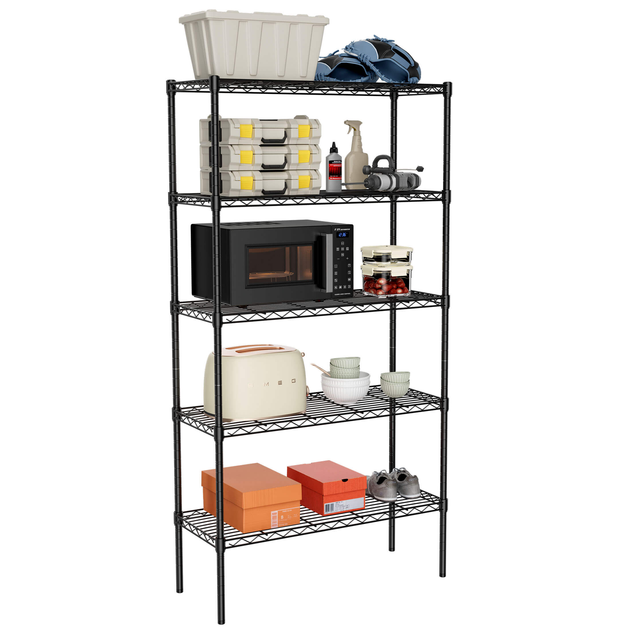 Storage Shelving Unit, Adjustable Metal Wire Racks Heavy Duty Standing Shelf Organizer For Kitchen, Closet, Pantry, Garage, Bathroom, Laundry