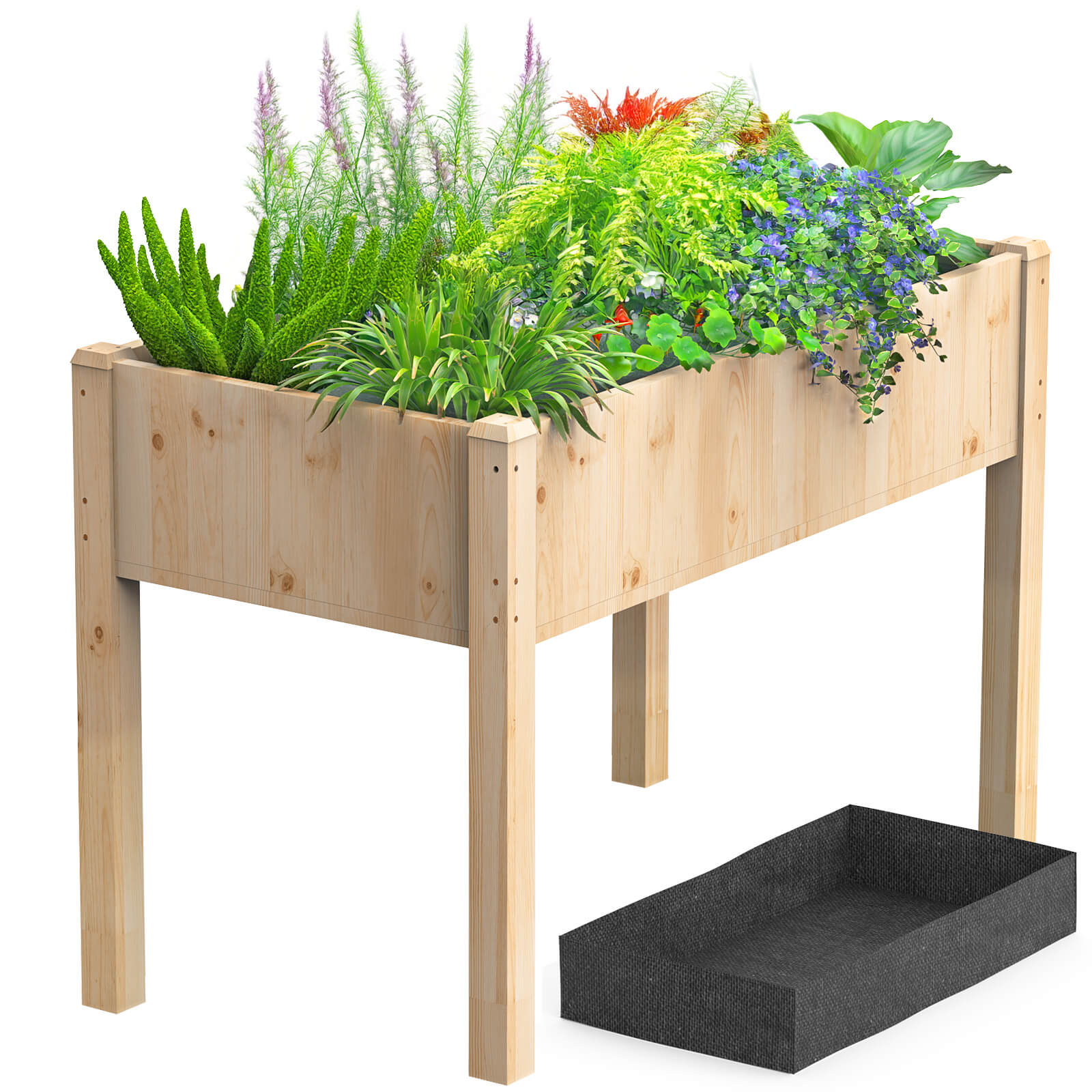 Sweetcrispy Natural Wooden Raised Garden Bed for Patio