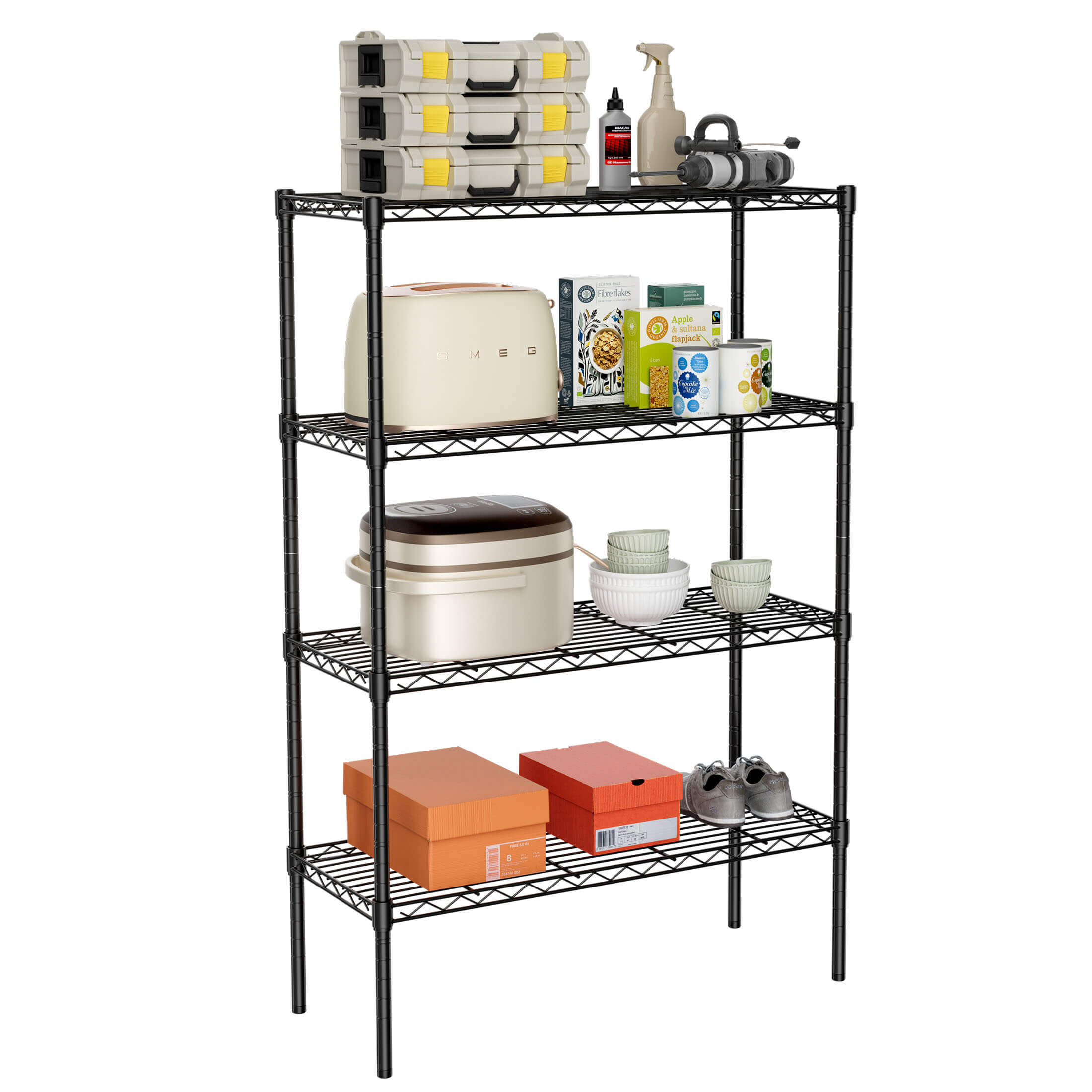 Storage Shelving Unit, Adjustable Metal Wire Racks Heavy Duty Standing Shelf Organizer For Kitchen, Closet, Pantry, Garage, Bathroom, Laundry