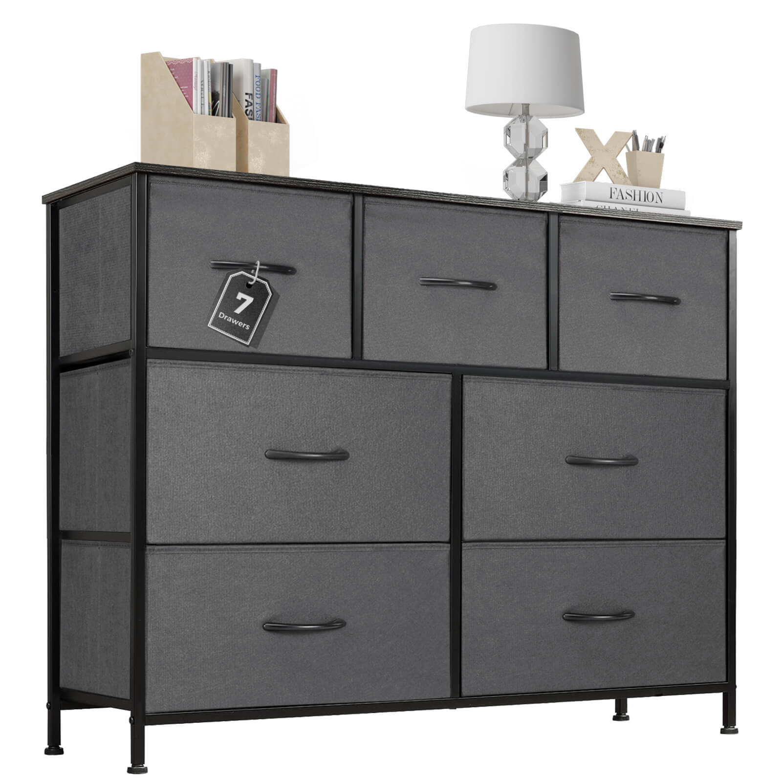Dresser for Bedroom-with 7 Drawers, Chest Tower TV Stand,  Wooden Top for Living Room,  Bedroom, Closet