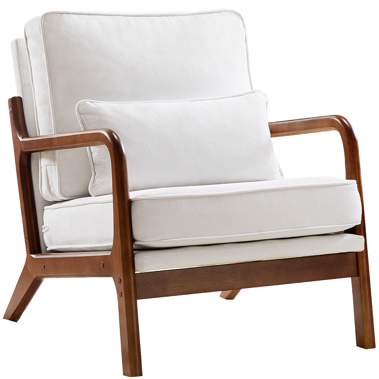 Comfortable lounge chair with wooden frame, with pillow, and soft cushion for living room, bedroom, balcony