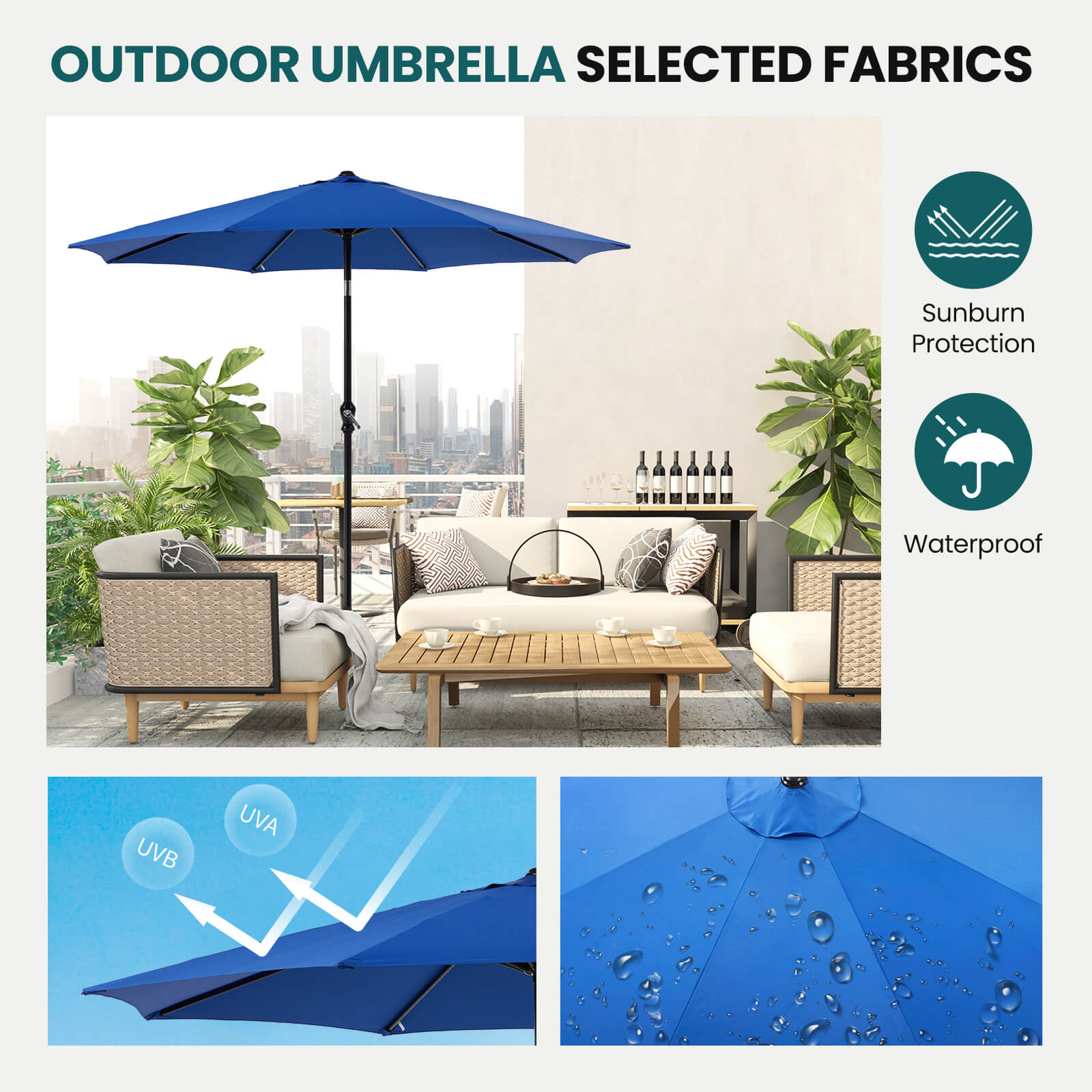 9FT Patio Umbrella with Push Button Tilt and Crank,  with 8 Sturdy Ribs,Outdoor Umbrella, Pool Umbrella, for Market, Terrace, Beach, Outdoor Restaurant