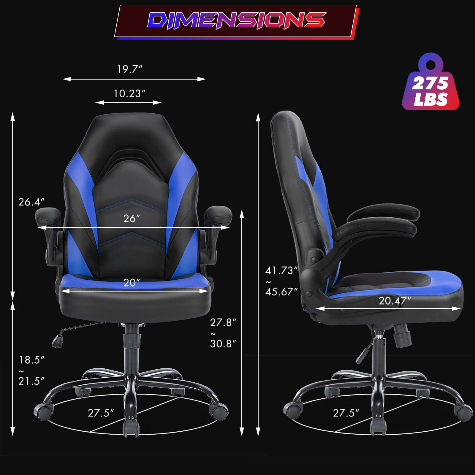 Ergonomic Leather Gaming Chair-Office Desk PU Leather Chair -up Armrests, Swivel Task Chair Adjustable Height for Adults Teens Kids