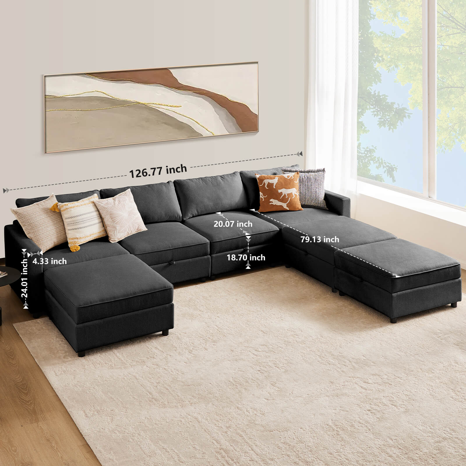 Convertible Sectional Sofa Couch-with Storage for Living Room, U-Shaped Modern Modular Sofa Sleeper with Reversible Chaise