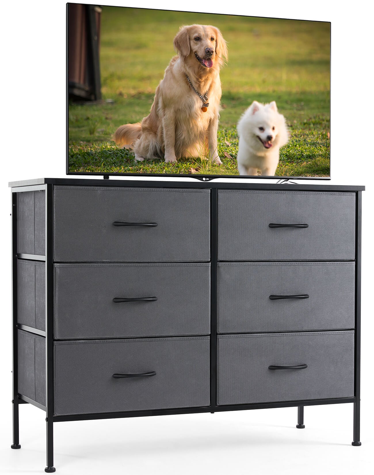 Dresser TV Stand, Console Table with 6 Wide Drawers, Entertainment Center for 55" TV Storage Fabric Dresser Drawer