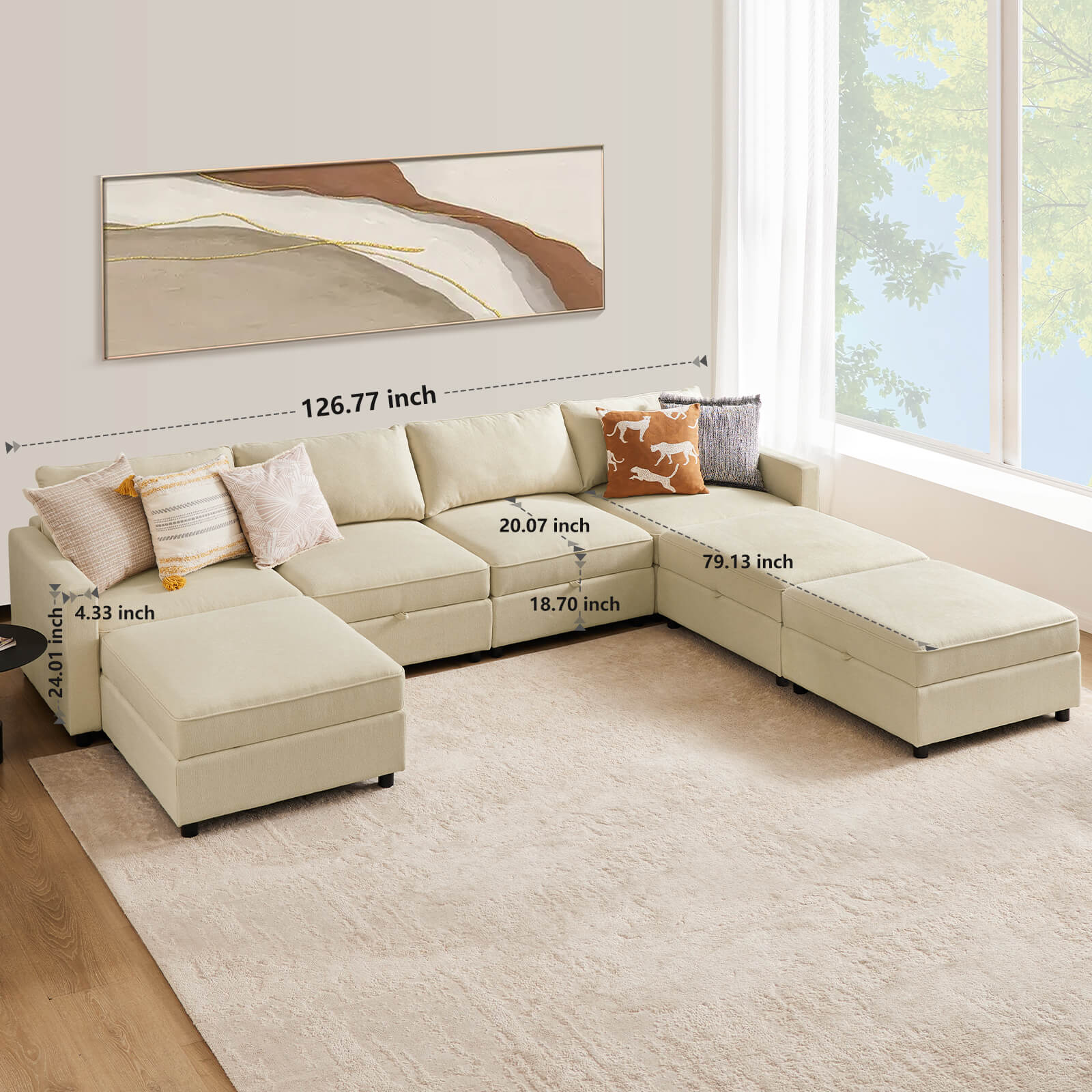 Convertible Sectional Sofa Couch-with Storage for Living Room, U-Shaped Modern Modular Sofa Sleeper with Reversible Chaise