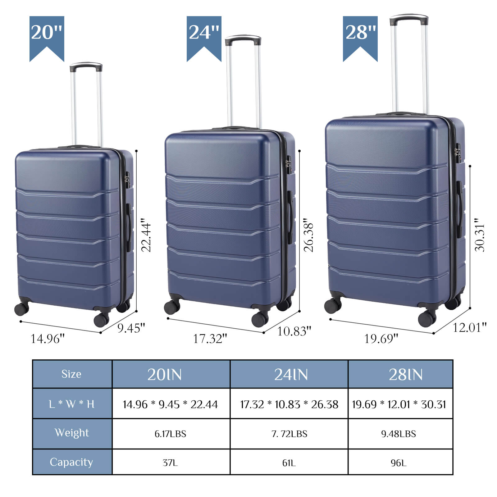 Lightweight Trolley Case - 20/24/28 inches, with TSA lock, portable, for travelling, business trips