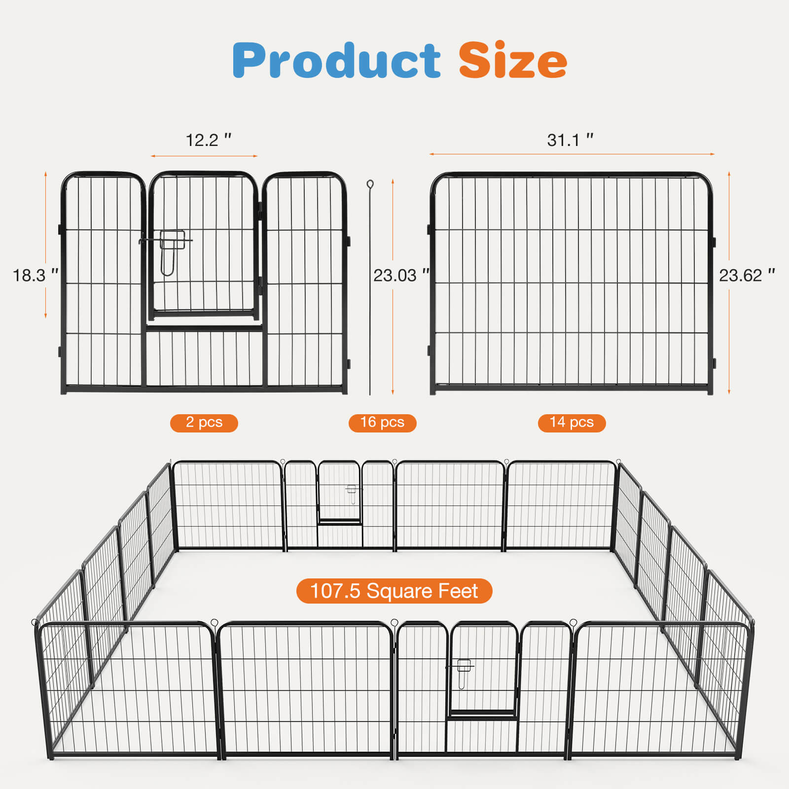 Dog Playpen Collapsible Portable Pet Pen High Metal Sport Puppy Pen