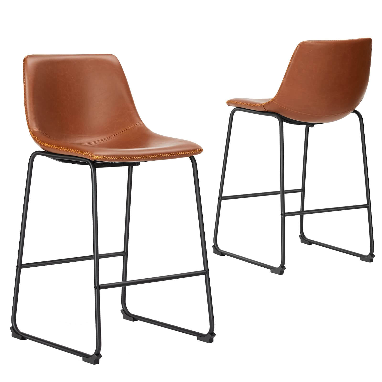 26 inch Armless Industrial Faux Leather Barstools with Metal Legs and