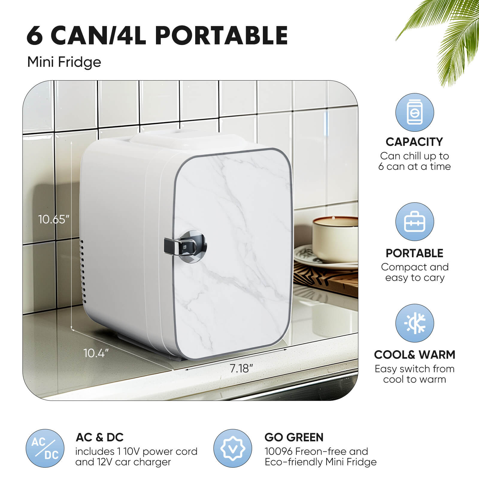 Portable 4 litre mini fridge - hot and cold, can store skin care products, food, etc., suitable for home, office, car refrigerator
