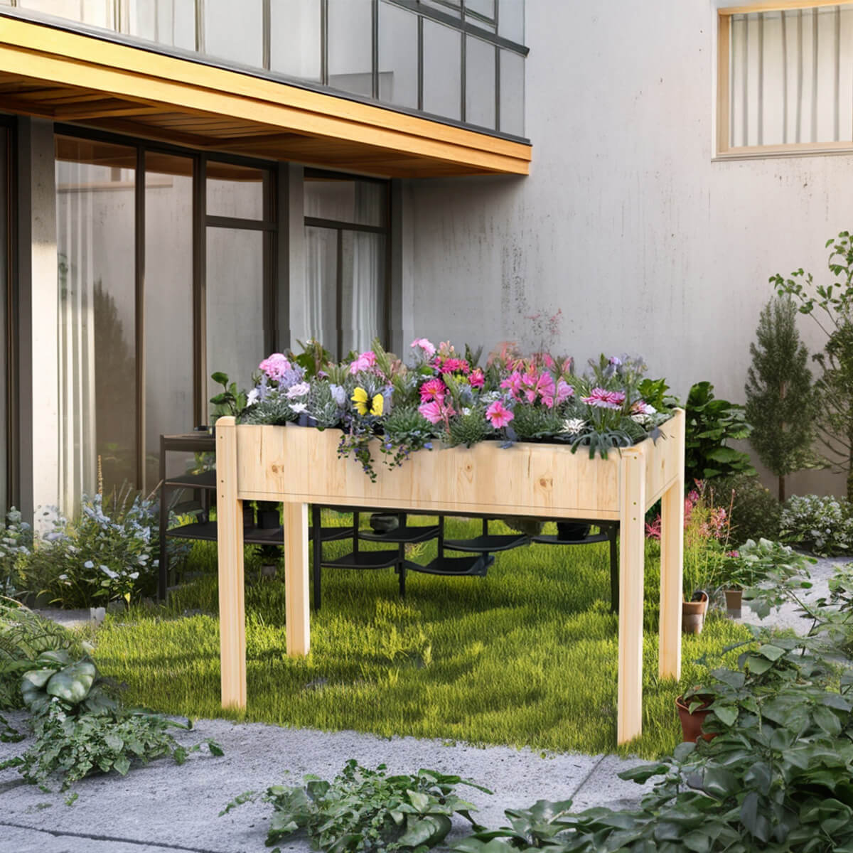 Sweetcrispy Natural Wooden Raised Garden Bed for Patio