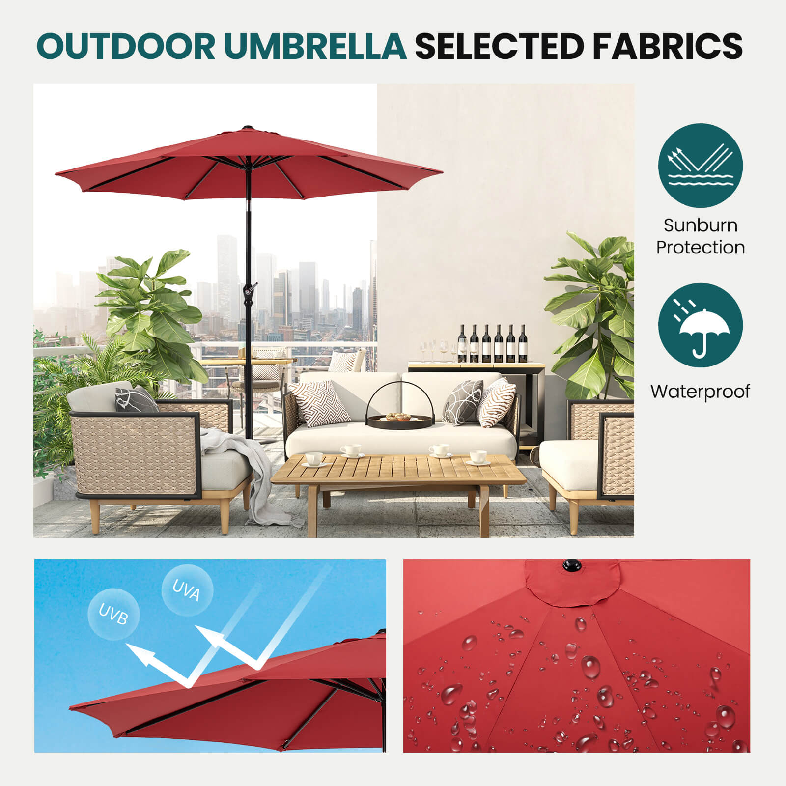 9FT Patio Umbrella with Push Button Tilt and Crank,  with 8 Sturdy Ribs,Outdoor Umbrella, Pool Umbrella, for Market, Terrace, Beach, Outdoor Restaurant