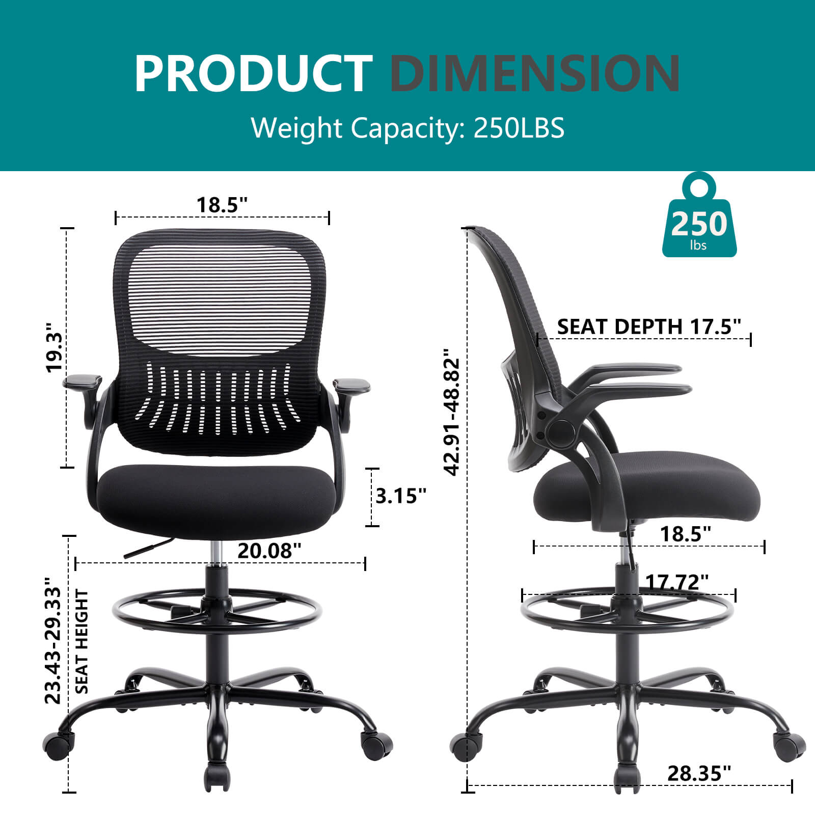 Office Computer Desk Chair, Ergonomic Chair with Flip-up Armrests and Lumbar Support, Height Adjustable, Breathable Mesh Back
