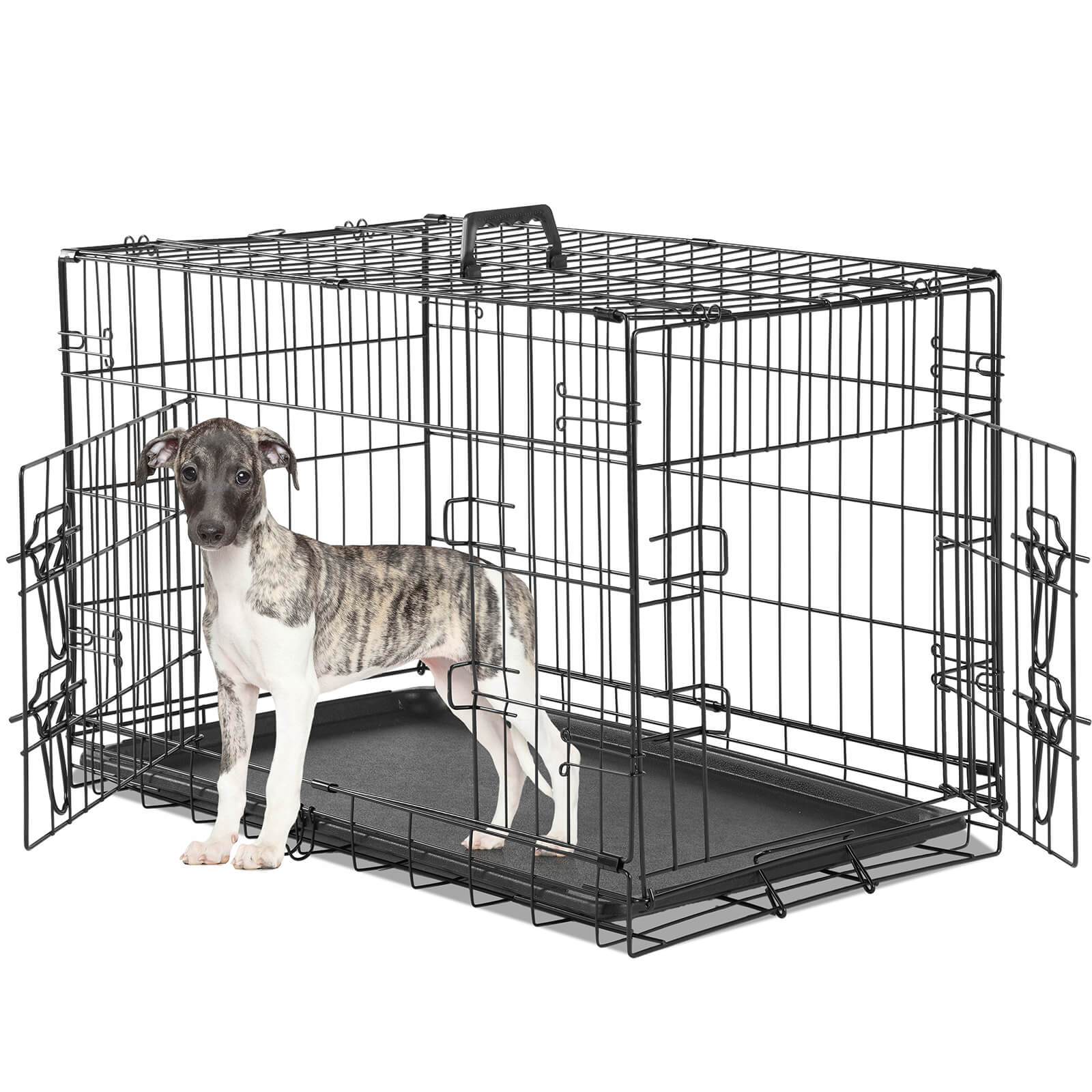 Sweetcrispy Dog Crate Double Door with Divider Foldable Indoor Outdoor