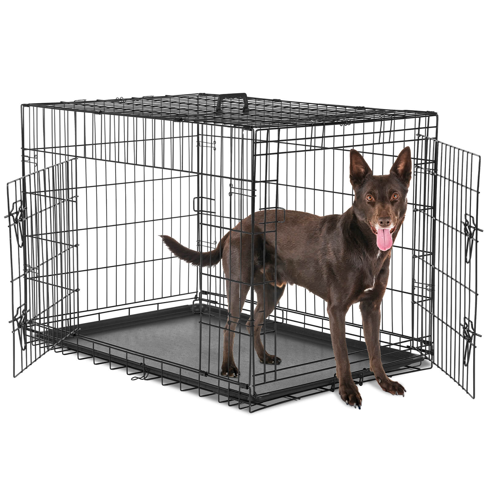 Sweetcrispy Dog Crate Double Door with Divider Foldable Indoor Outdoor