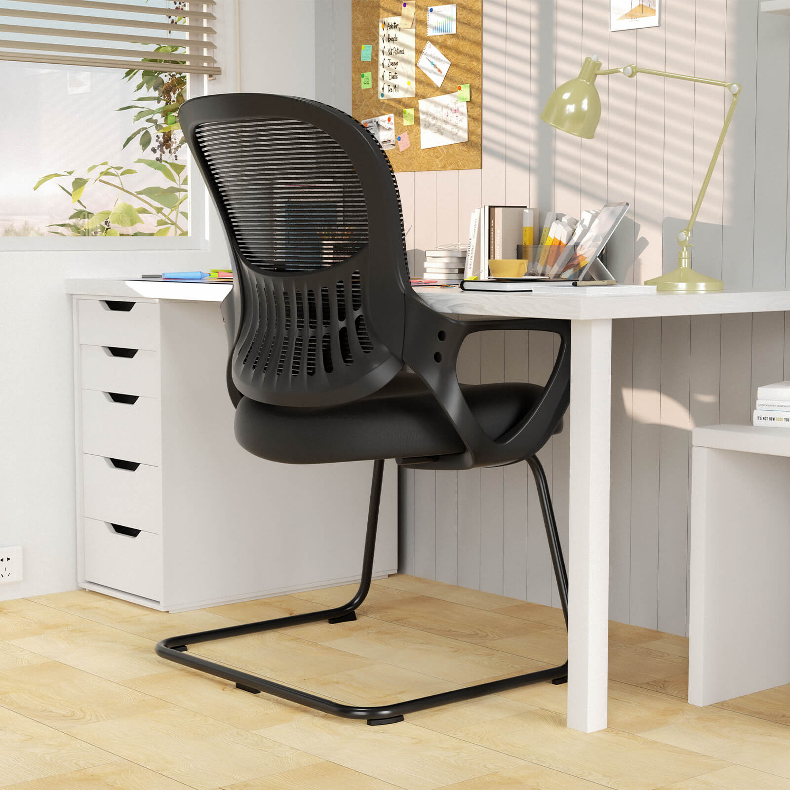 Ergonomic office chair - with storage basket, no wheels, breathable back, suitable for office, bedroom, living room.
