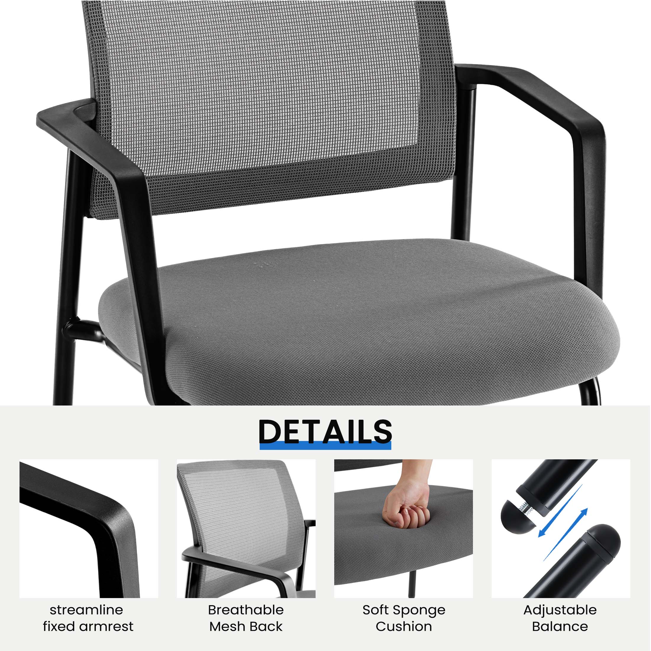 Mesh Back Arm Upholstered Fabric, Sturdy Metal Stacking Chairs, Easy to Use and Store, Outdoor and Indoor, for Home