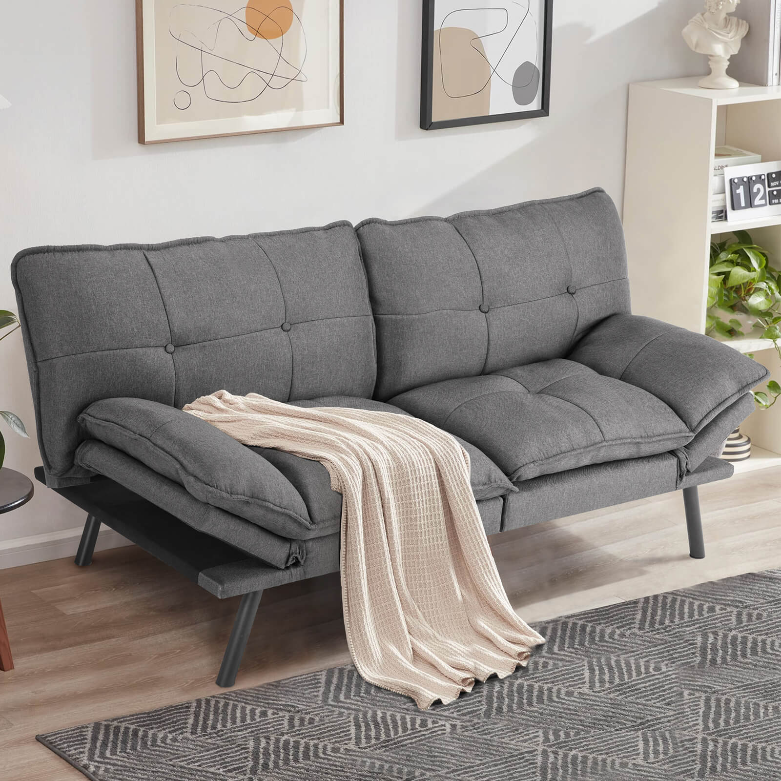 Sleeper Futon Sofa Couch Bed-Memory Foam Couch, Convertible Living Room Couch, Apartment, Studio, Office, Meeting, Living Room