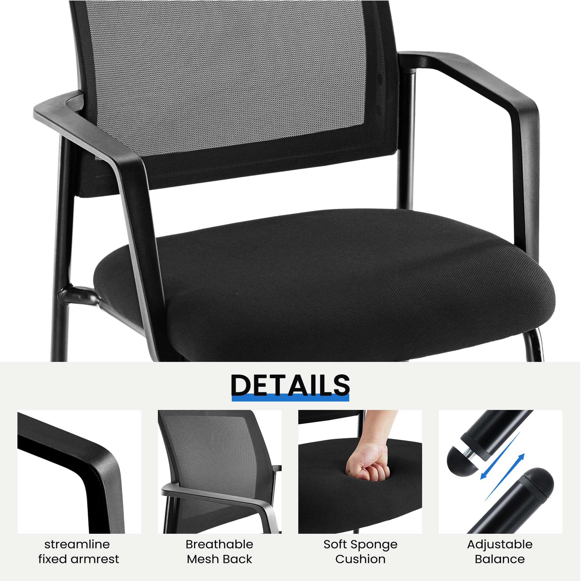 Mesh Back Arm Upholstered Fabric, Sturdy Metal Stacking Chairs, Easy to Use and Store, Outdoor and Indoor, for Home