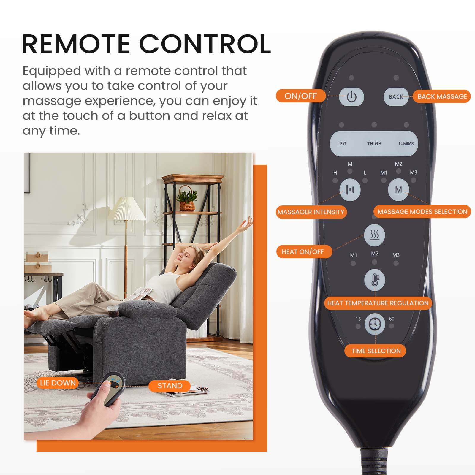 Electric massage recliner, heated, adjustable angle, relax your body. For home, office