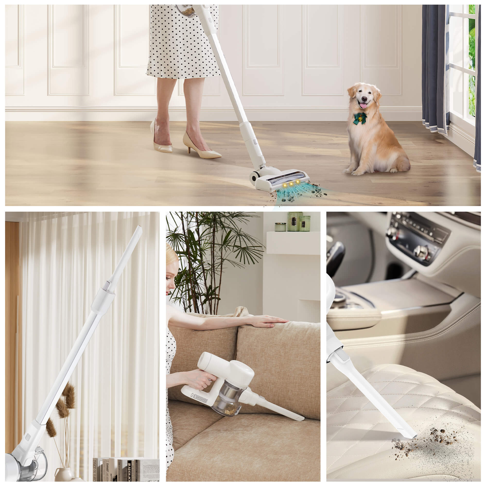 Rechargeable handheld cordless vacuum cleaner with LED light, up to 45 minutes of battery life and powerful suction for carpets, hard floors and pet hair