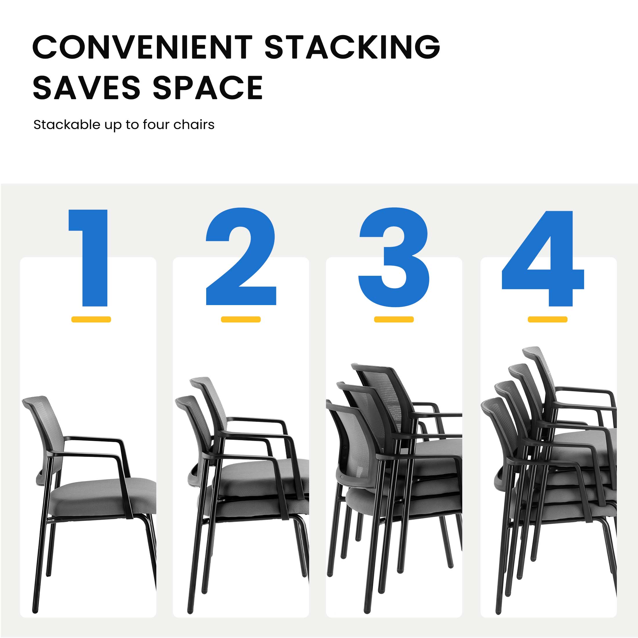 Mesh Back Arm Upholstered Fabric, Sturdy Metal Stacking Chairs, Easy to Use and Store, Outdoor and Indoor, for Home