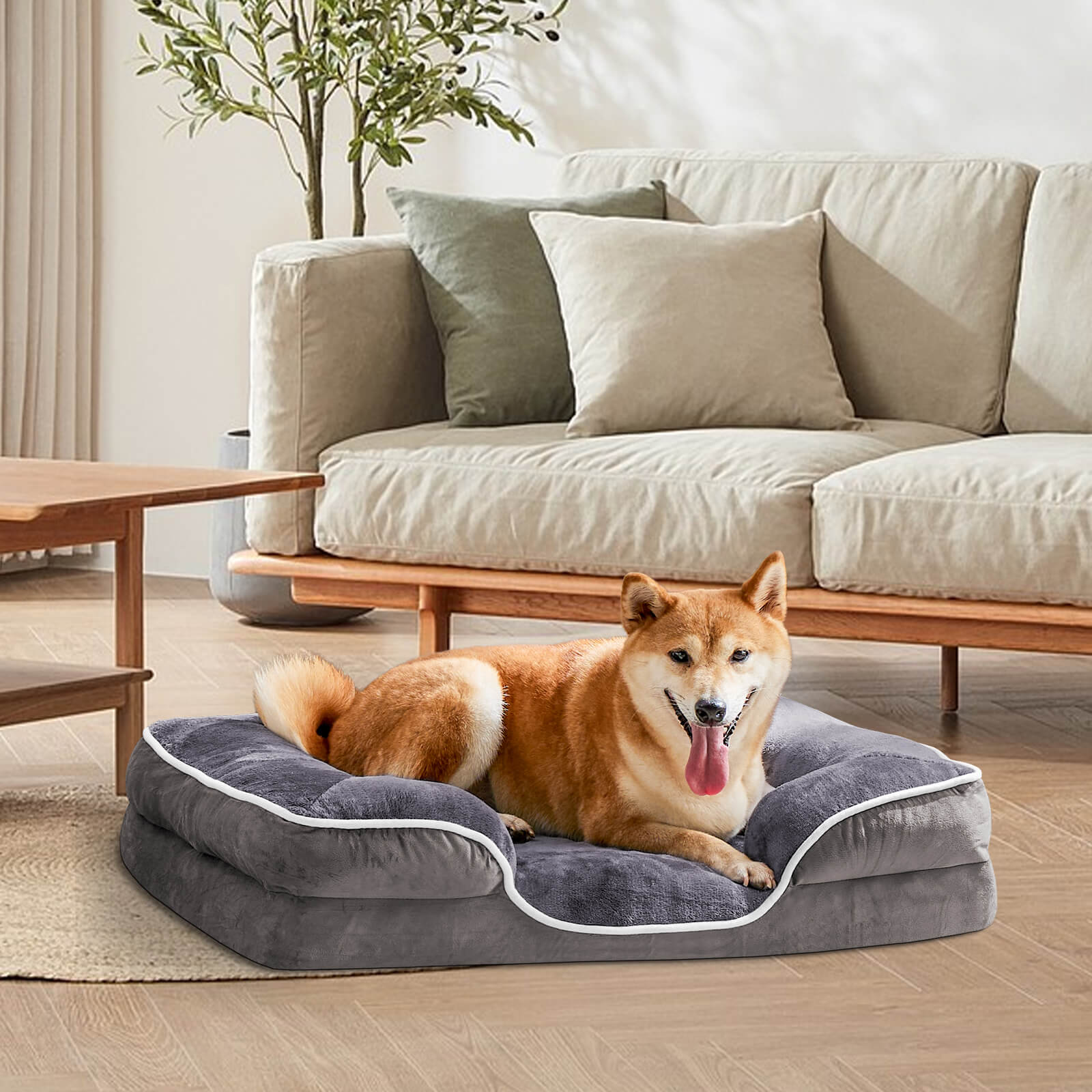 Rectangular dog bed, machine washable sleeper sofa with non-slip bottom Breathable and soft puppy bed for large, medium and small dogs