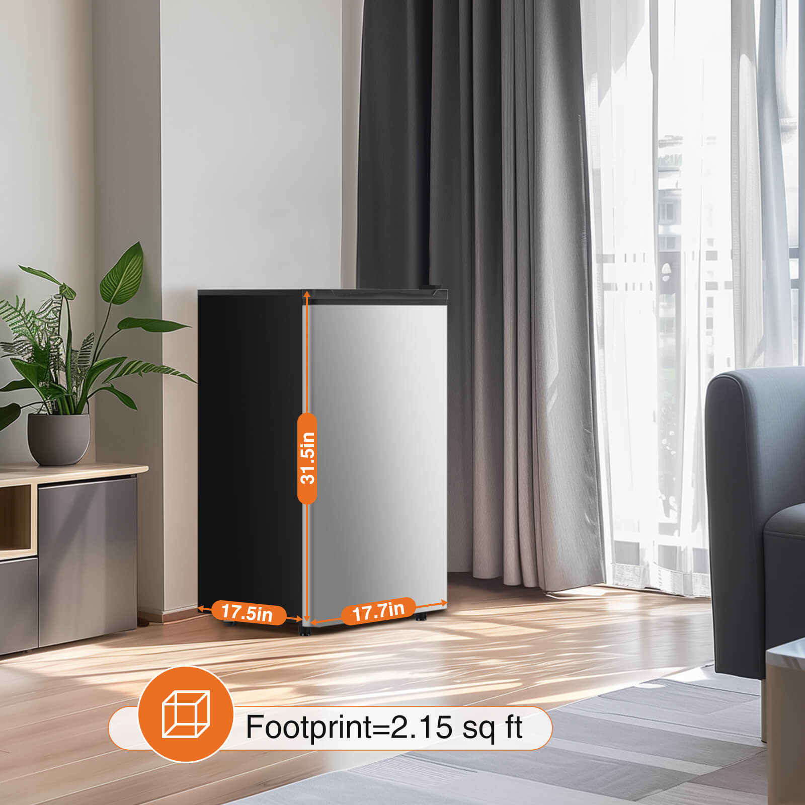 Mini Fridge with Freezer,3.2 Cu.Ft Small Refrigerator Single Door Adjustable Thermostat Energy-efficient Low Noise