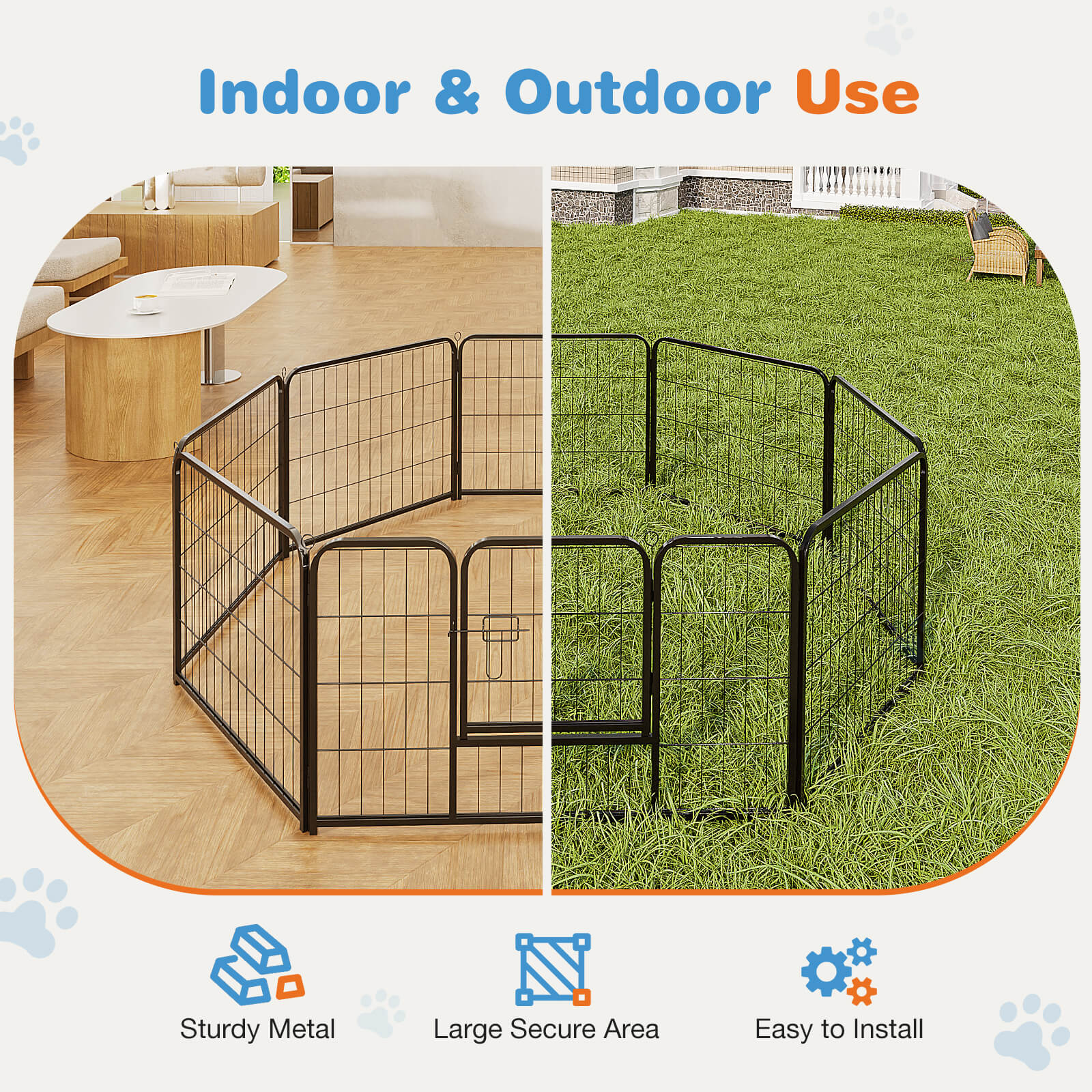 Dog Playpen - Collapsible Portable Pet Pen, High Metal Sport Puppy Pen with Gate for Garden, Patio, RV Camping