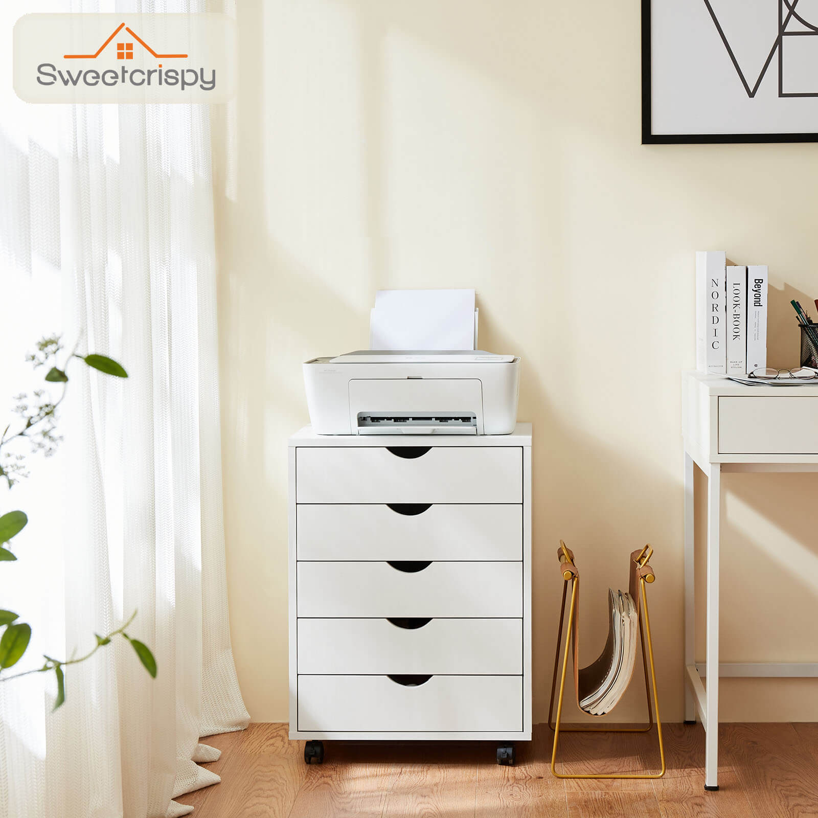 5 Drawer Chest of Drawers, Wooden Dresser, Removable Storage Cabinet, Can be placed under Desk, Suitable for Home, Office