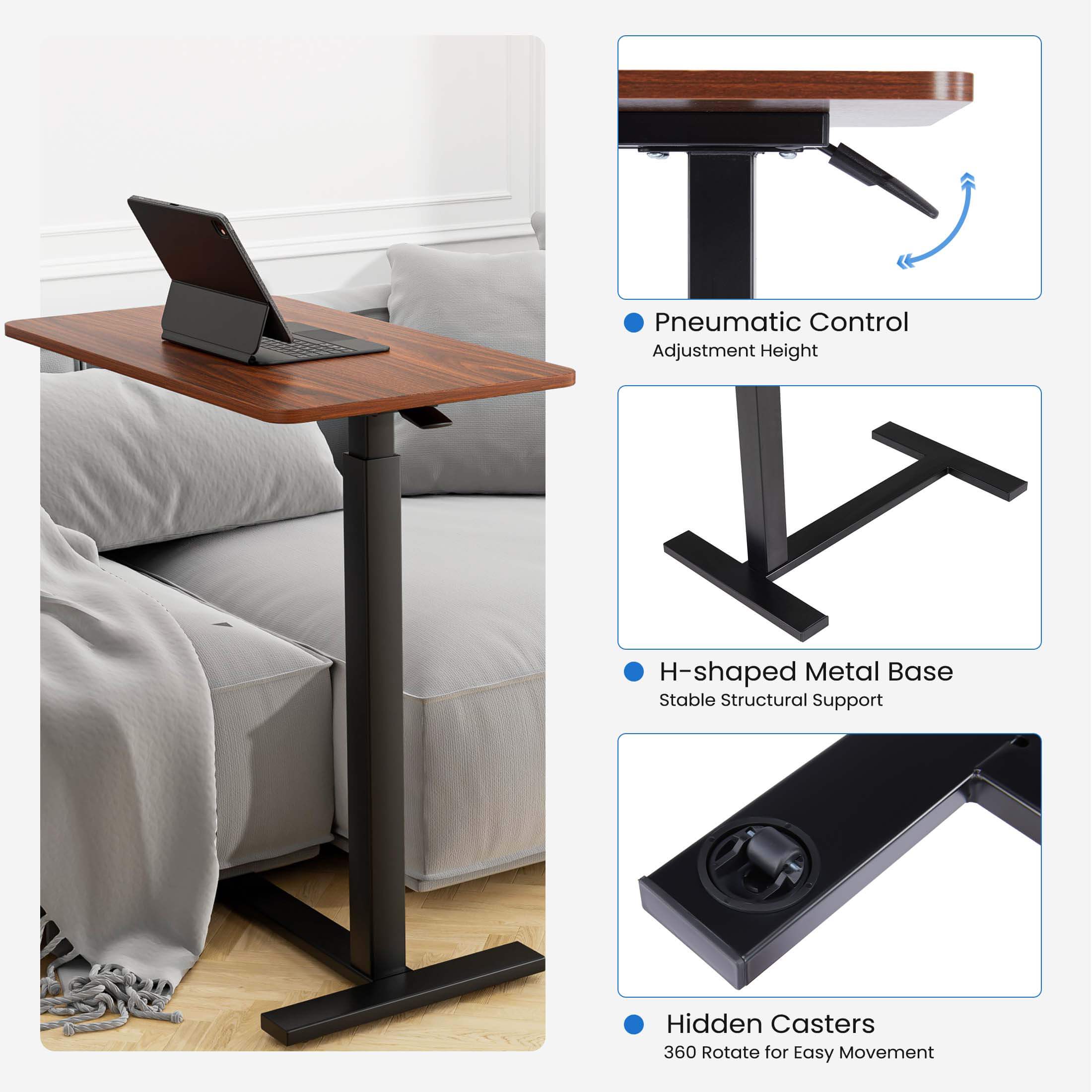 Adjustable bedside tables - on wheels, rolling laptop tables, mobile standing desks, hospital and home bed tables