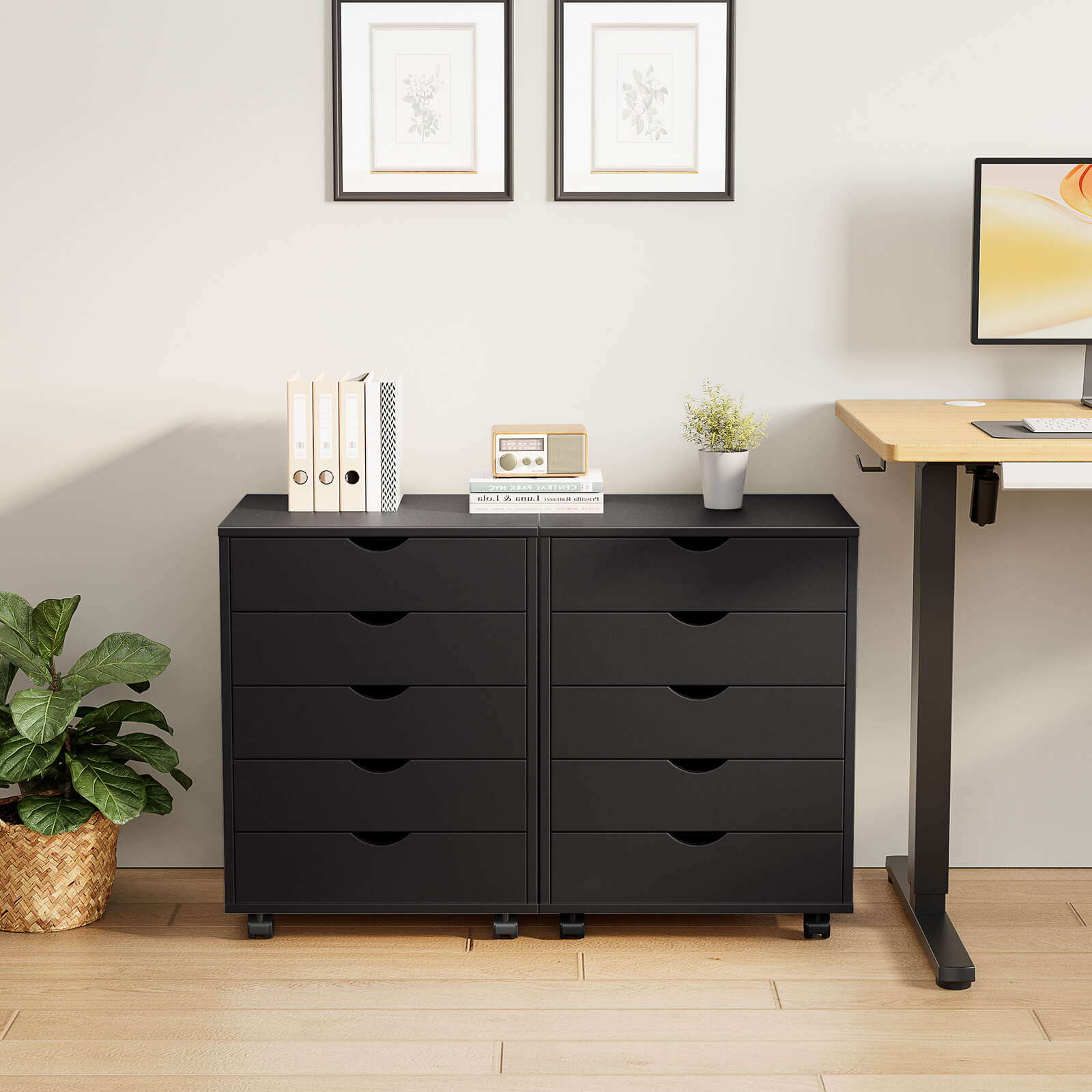 5 Drawer Chest of Drawers, Wooden Dresser, Removable Storage Cabinet, Can be placed under Desk, Suitable for Home, Office