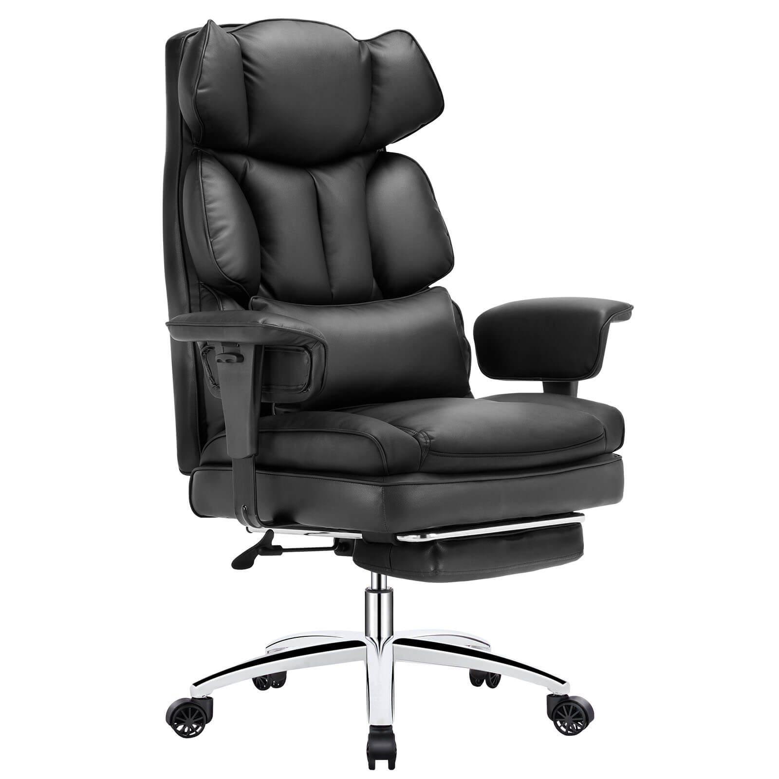 Office Computer Chair - High Back PU Leather Taipan Swivel Chair with Ergonomic Leg Rest and Lumbar Support, Height Adjustable