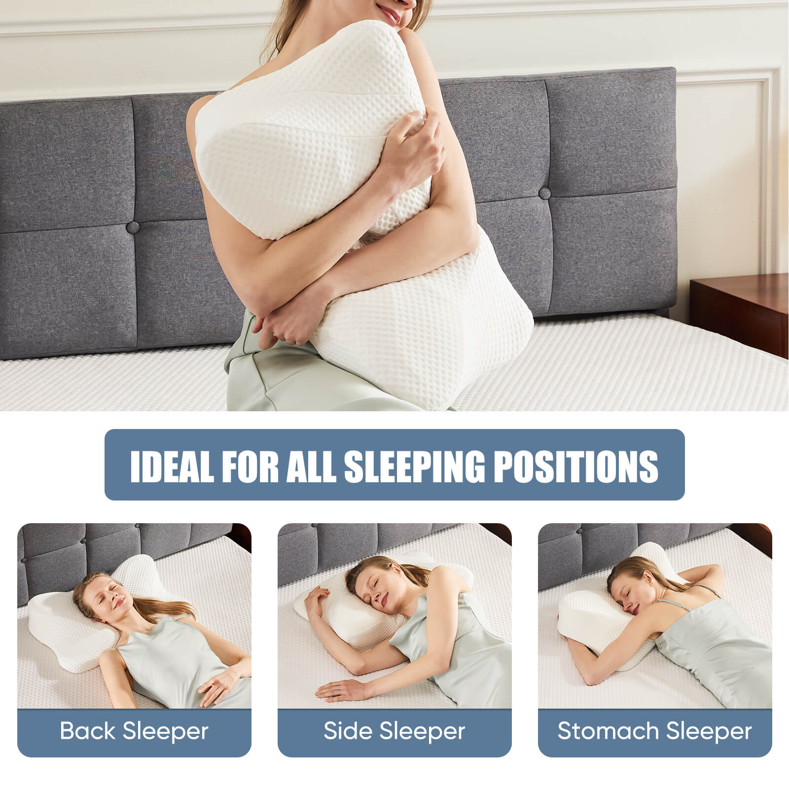 Cervical Neck Pillow-Memory Foam Ergonomic Contour Bed Pillows for Neck Pain Relief Cervical Neck Pillow Orthopedic Pillow for Improved Sleep Comfort and Support